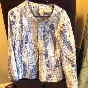 Chicos size two for Chico’s purple, white and some grey blazer .